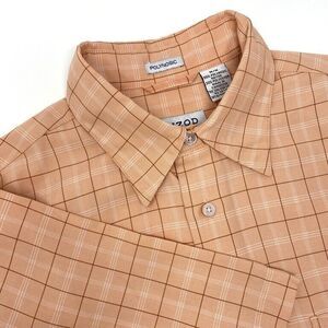 IZOD Men's‎ Short Sleeve Shirt Polynosic Orange Plaid Size Medium
